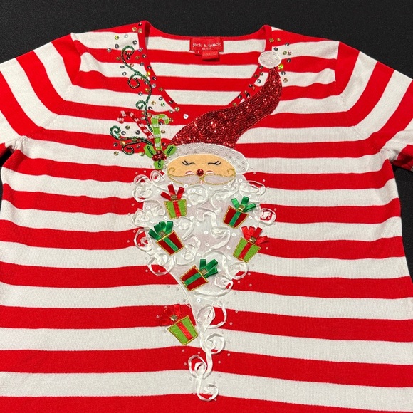 Vintage Jack B Quick Christmas Santa Sweater Large Embroidered Embellished - Picture 2 of 15